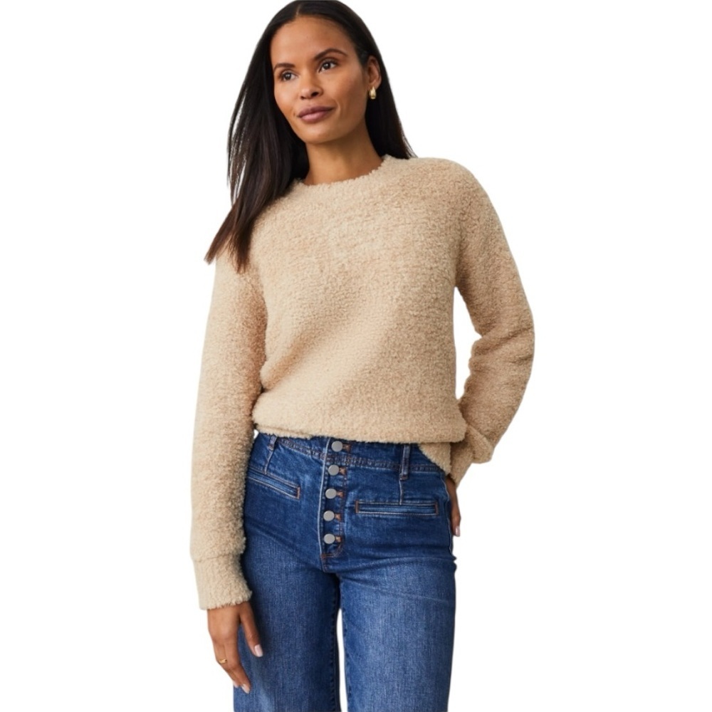 Ann Taylor Cream Crew Neck Sweater with Textured Knit- Boucle Sweater Size XL